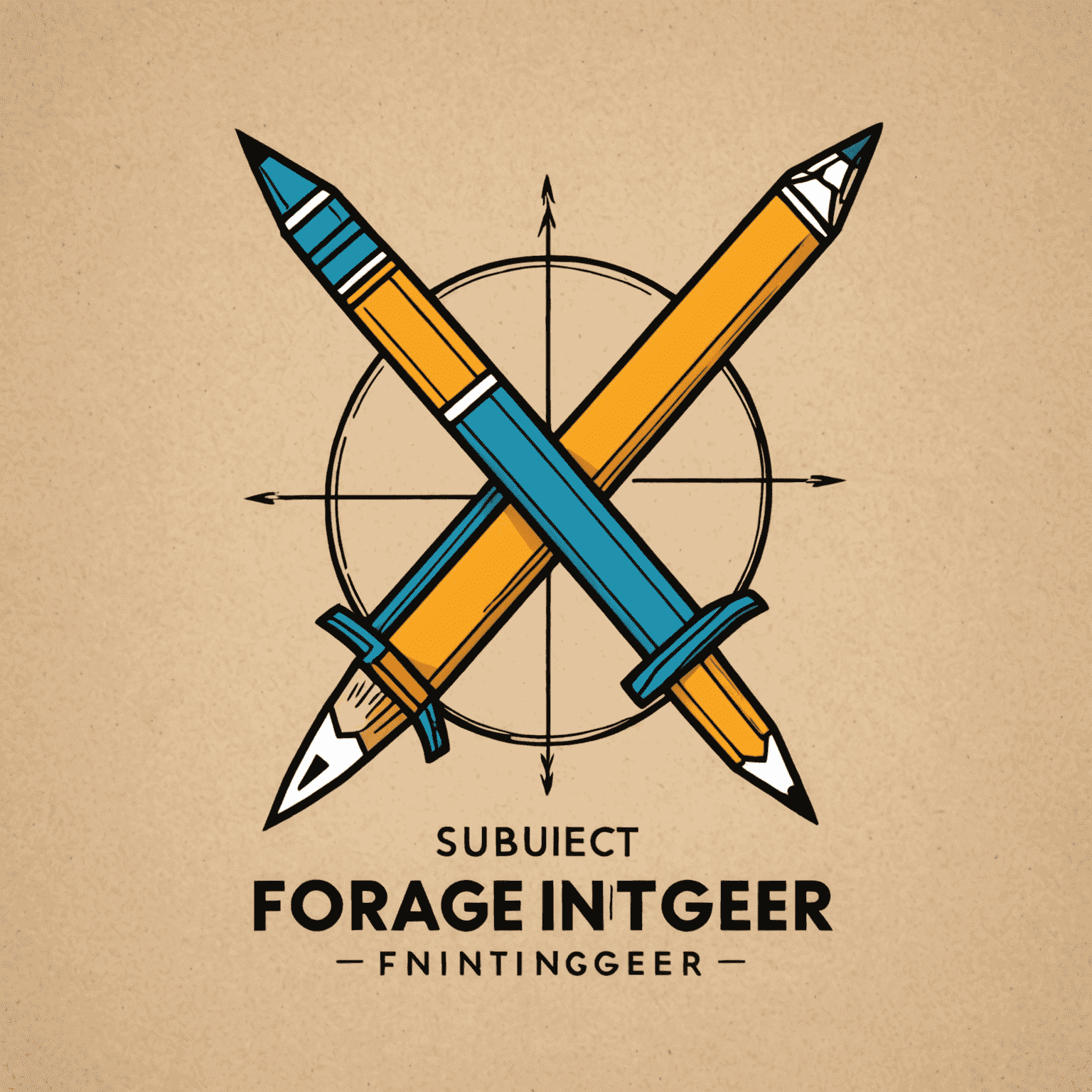 foragerinteger logo - A playful, hand-drawn logo featuring a pencil and paintbrush crossed like swords