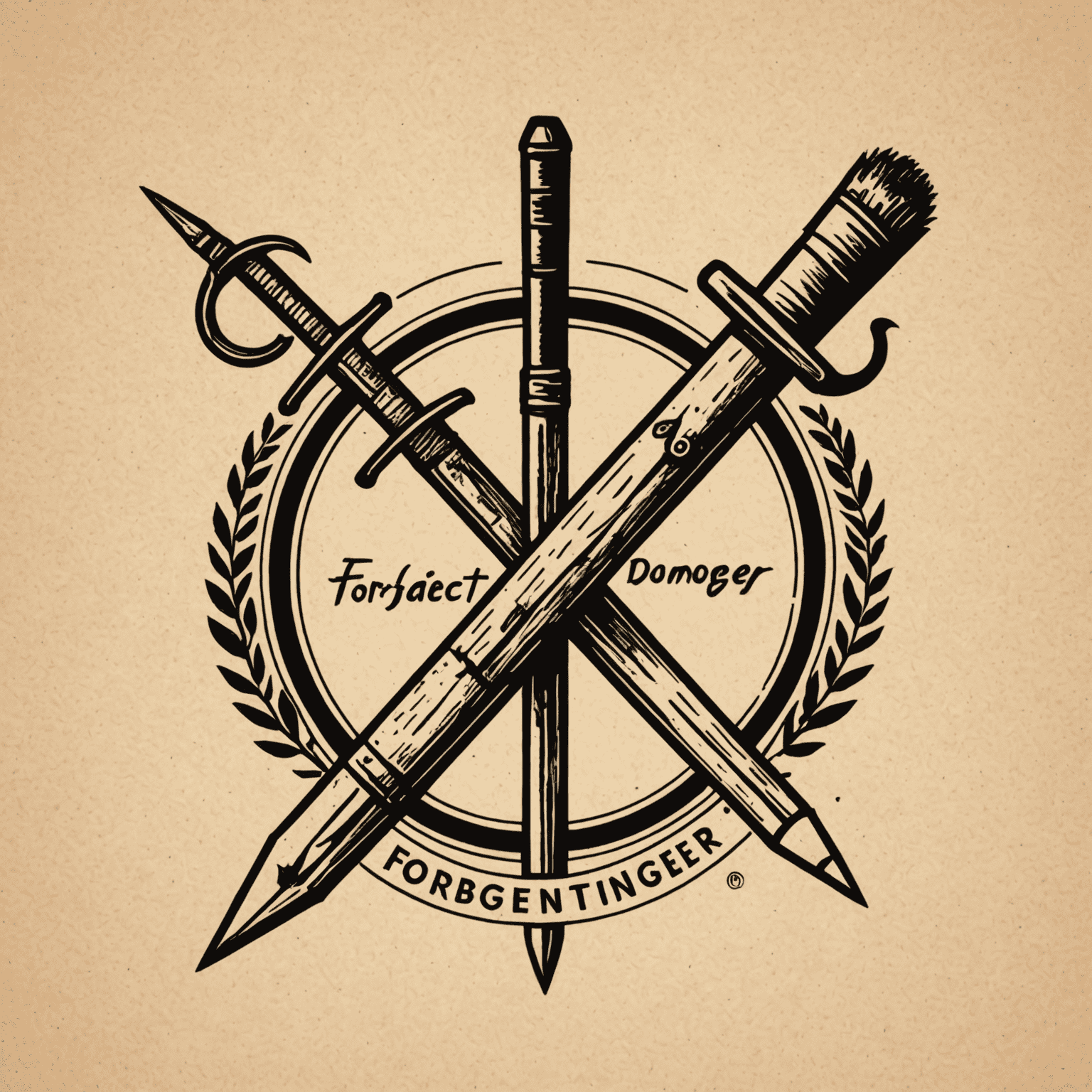 foragerinteger logo - A playful, hand-drawn logo featuring a pencil and paintbrush crossed like swords