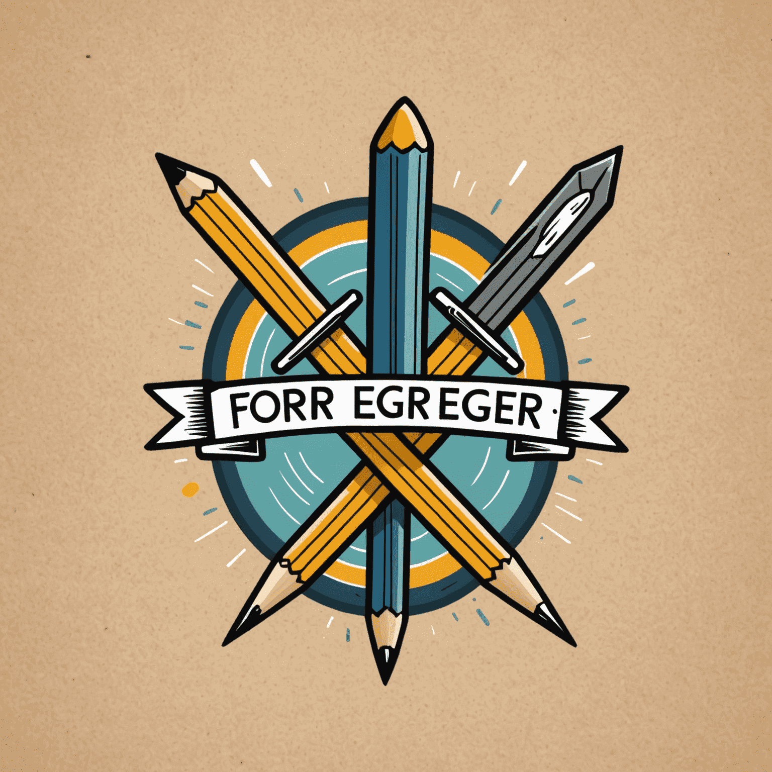 foragerinteger logo - A playful, hand-drawn logo featuring a pencil and paintbrush crossed like swords