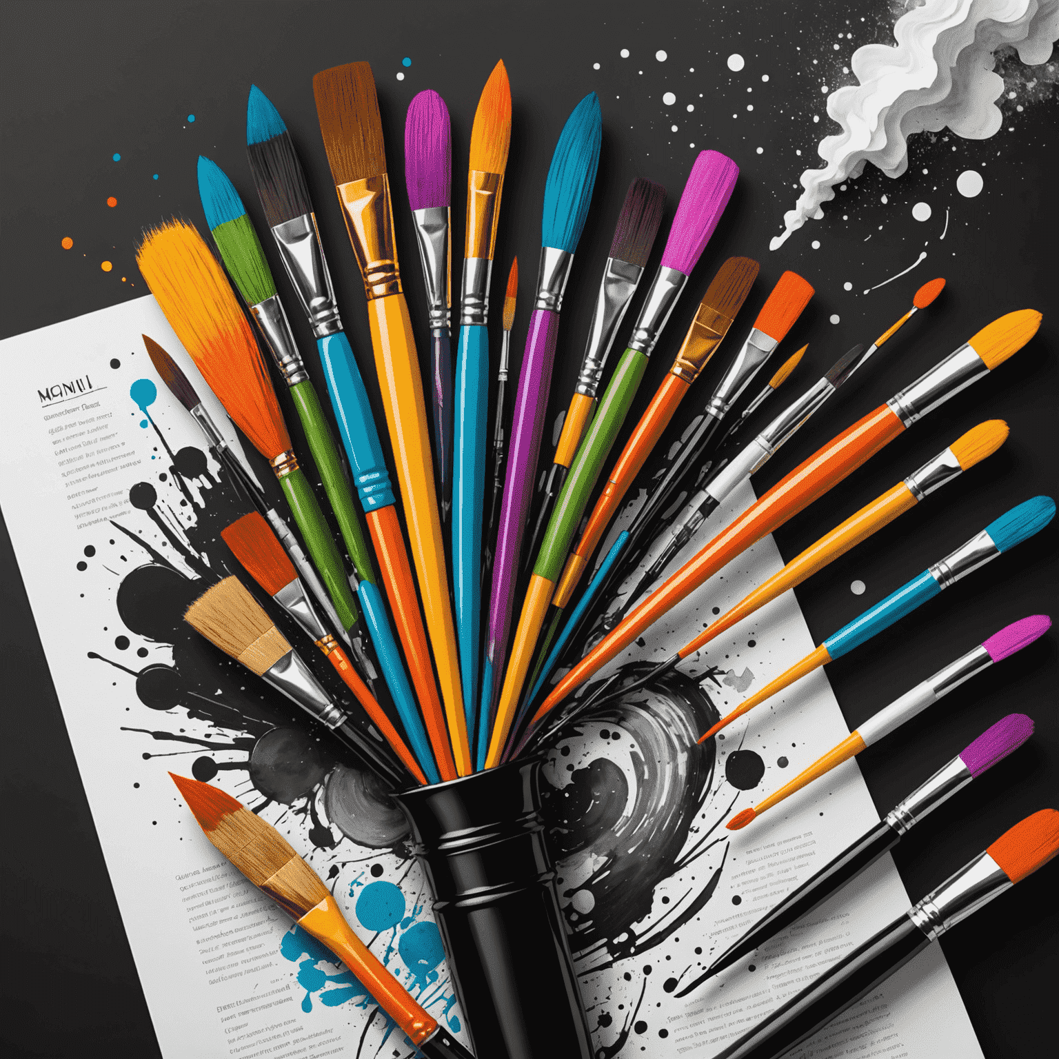 A whimsical illustration showing a magical paintbrush applying various colors and styles to HTML elements, transforming a black and white sketch into a vibrant webpage